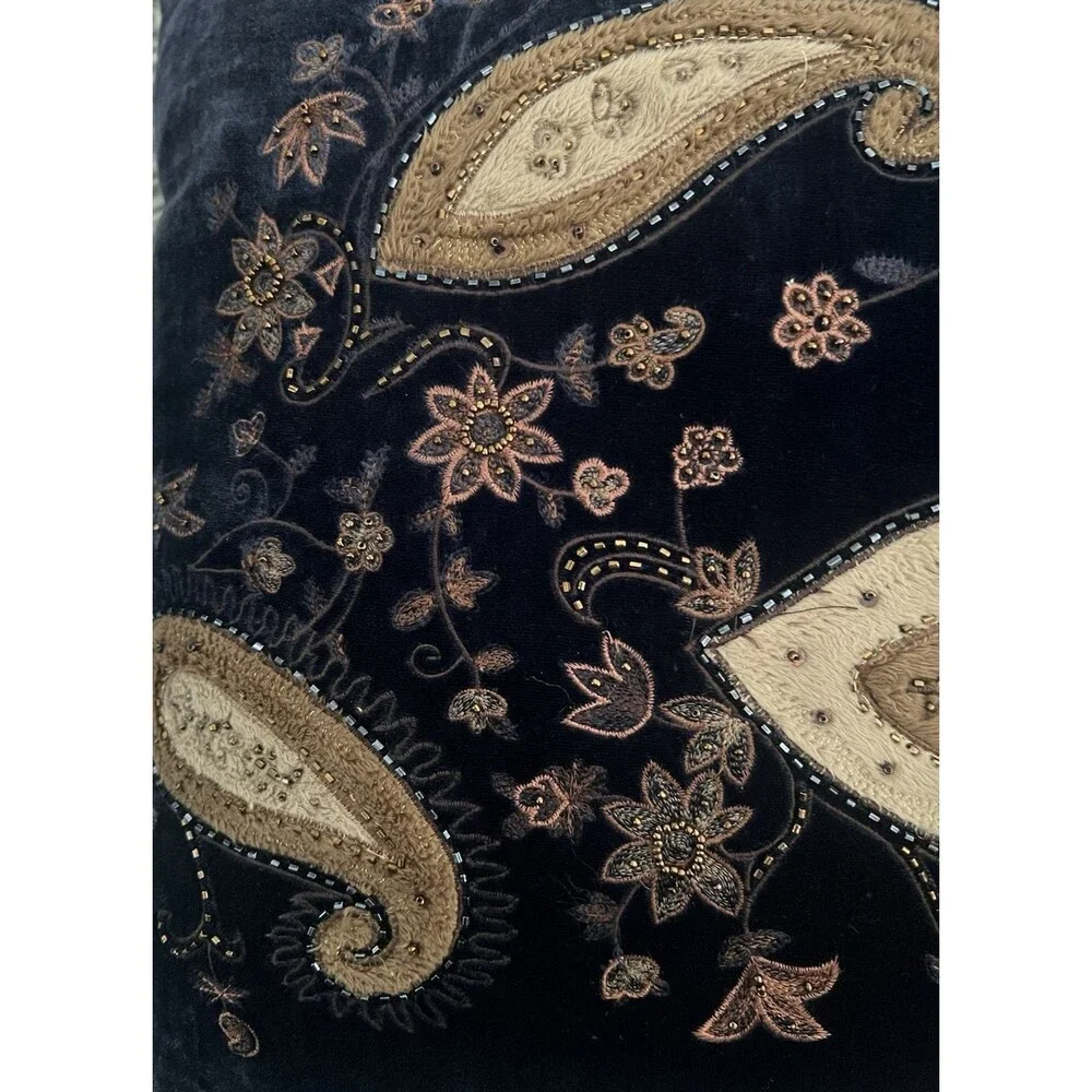 Rodeo Home Luxury Velvet Throw Pillow Feather Down Filled Blue Paisley 22 x 22in